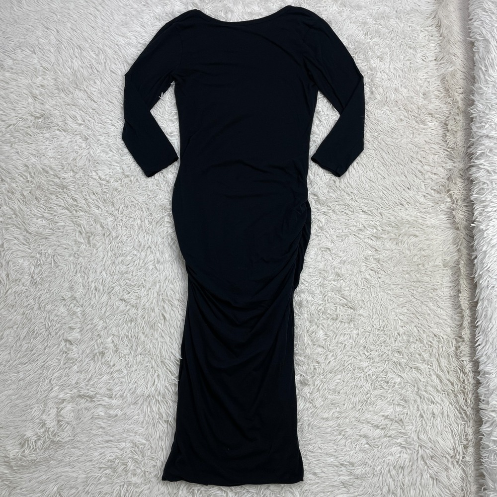 James Perse Dress Womens 4 Black Ruched Side Long Sleeve Midi Scoop Back Stretch